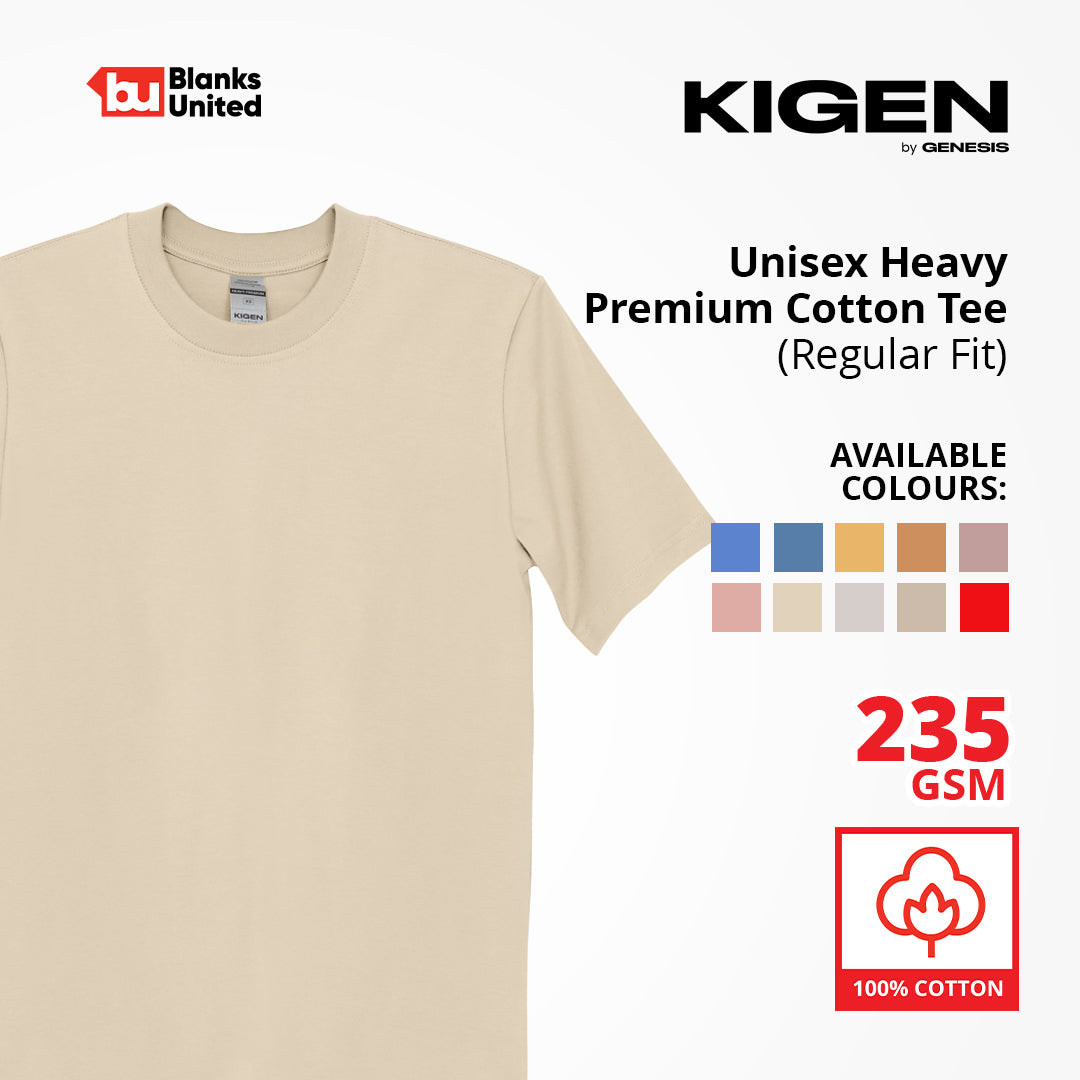 KIGEN #7900 Unisex Heavy Premium Cotton Tee LIGHT COLORS (Regular Fit)