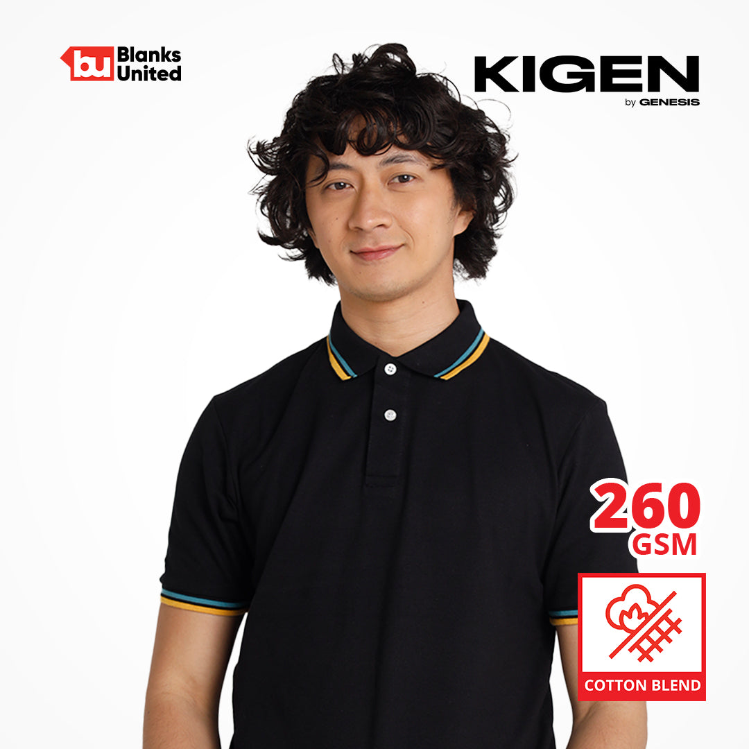 KIGEN #9900 Unisex Tipped Pique Polo Shirt BLACK (XS-3XL)