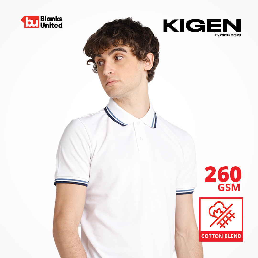 KIGEN #9900 Unisex Tipped Pique Polo Shirt WHITE (XS-3XL)