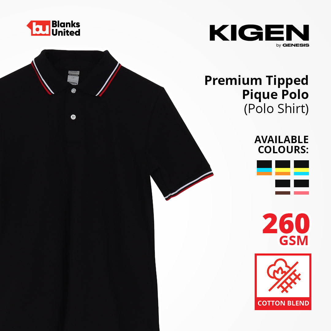 KIGEN #9900 Unisex Tipped Pique Polo Shirt BLACK (XS-3XL)