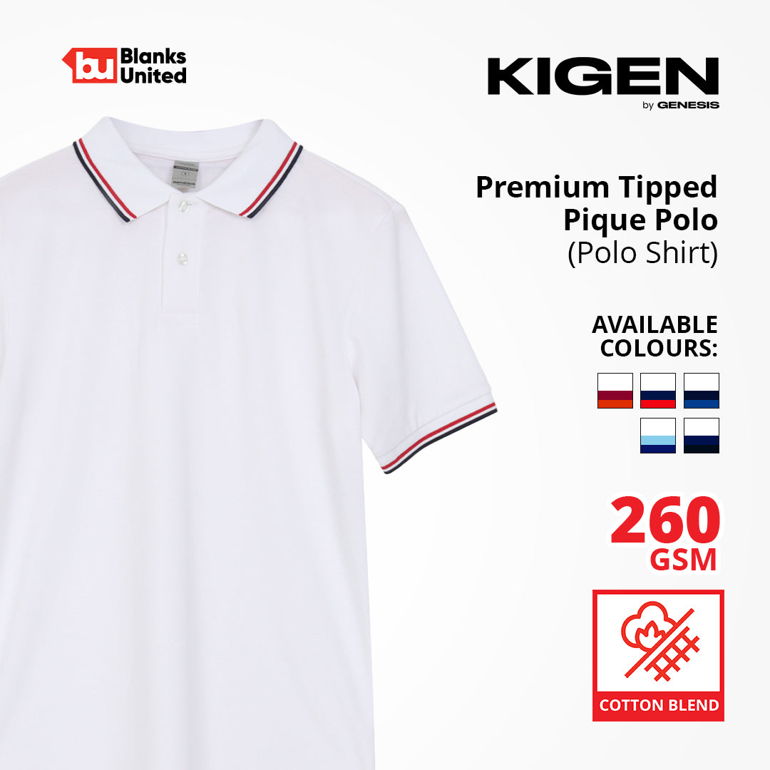 KIGEN #9900 Unisex Tipped Pique Polo Shirt WHITE (XS-3XL)