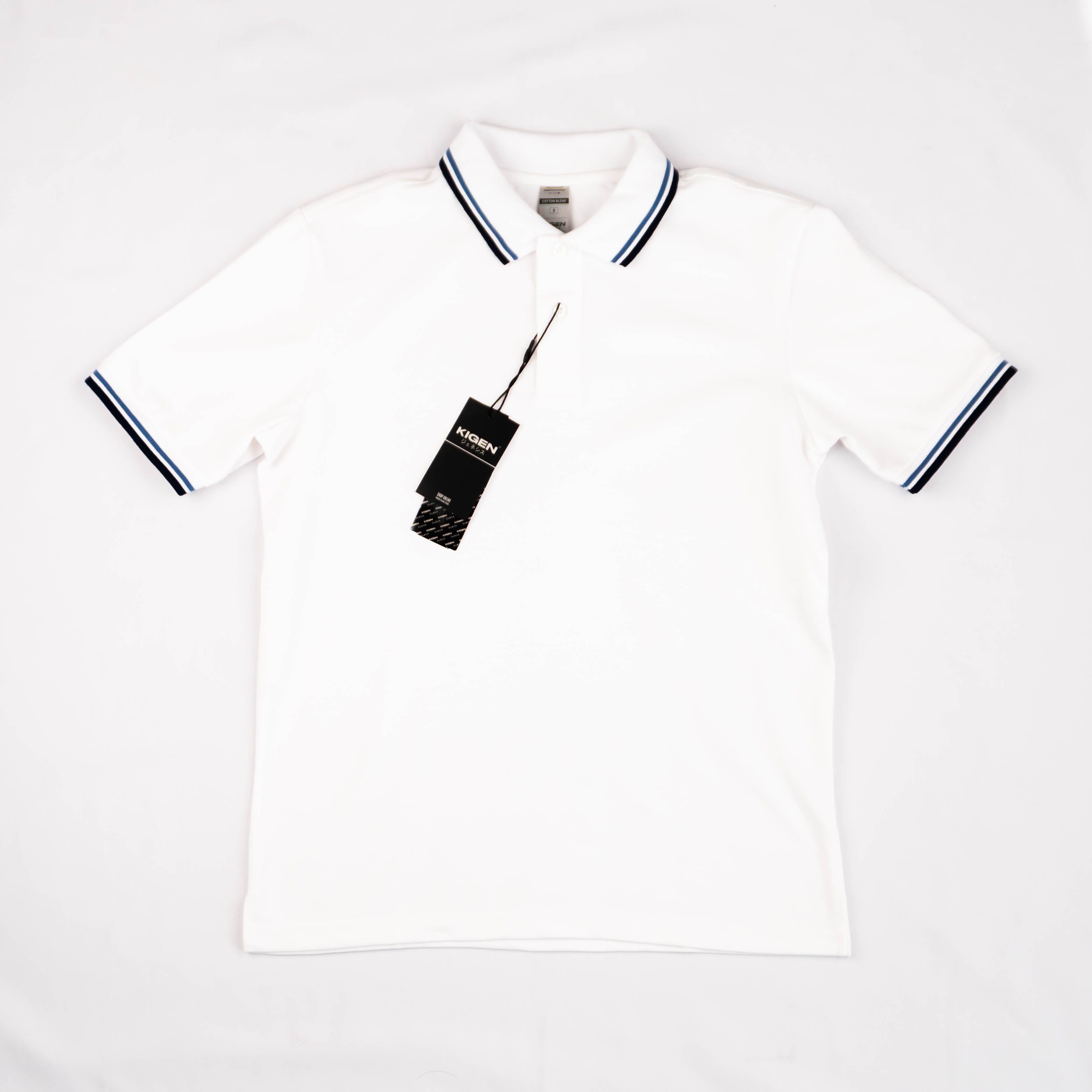 KIGEN #9900 Unisex Tipped Pique Polo Shirt WHITE (XS-3XL)