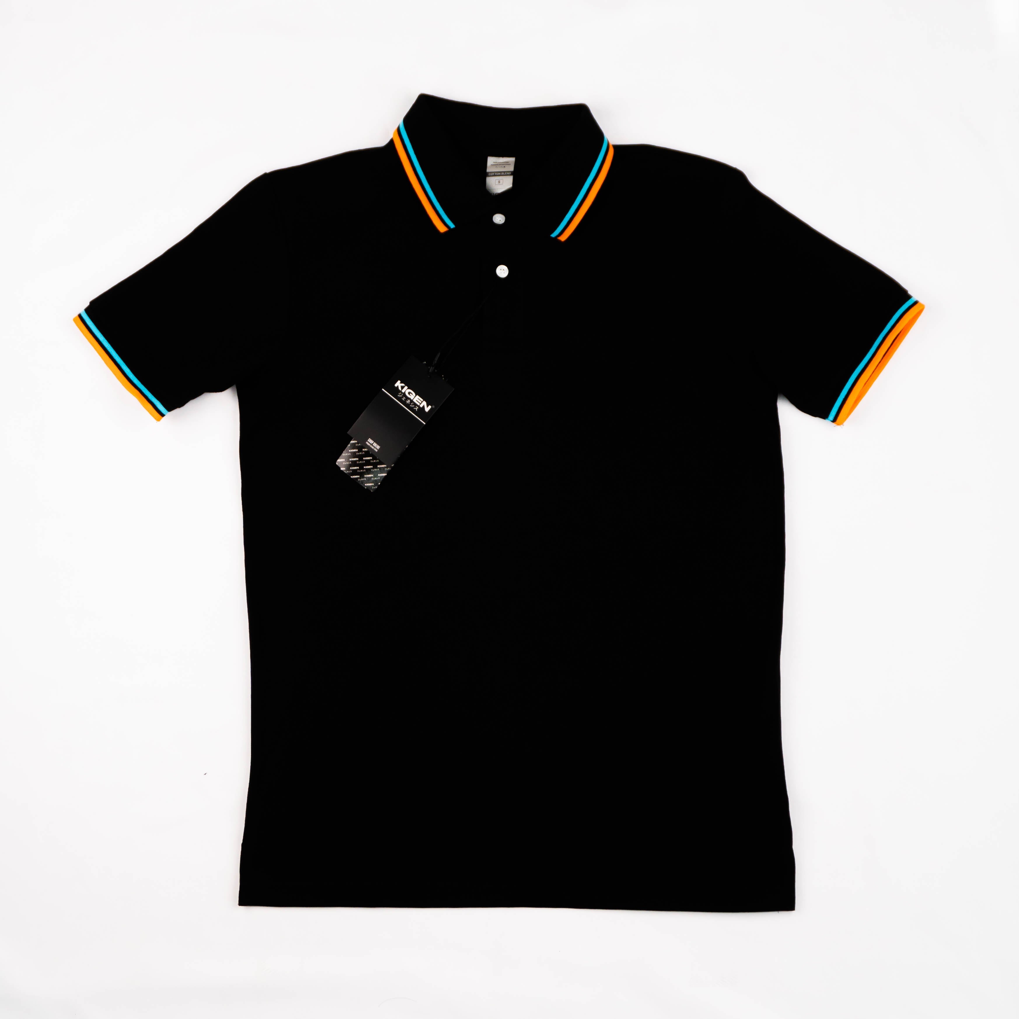 KIGEN #9900 Unisex Tipped Pique Polo Shirt BLACK (XS-3XL)