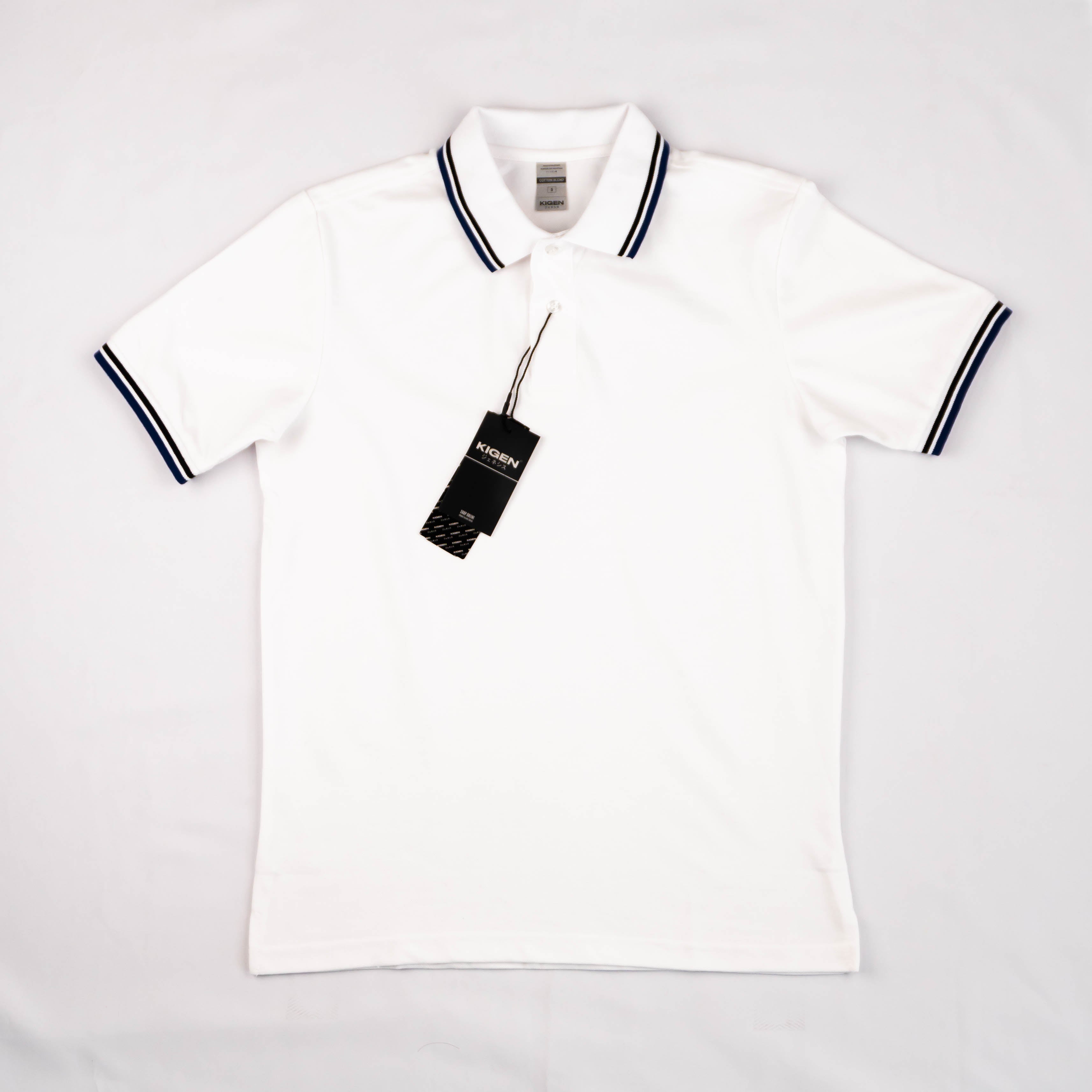 KIGEN #9900 Unisex Tipped Pique Polo Shirt WHITE (XS-3XL)