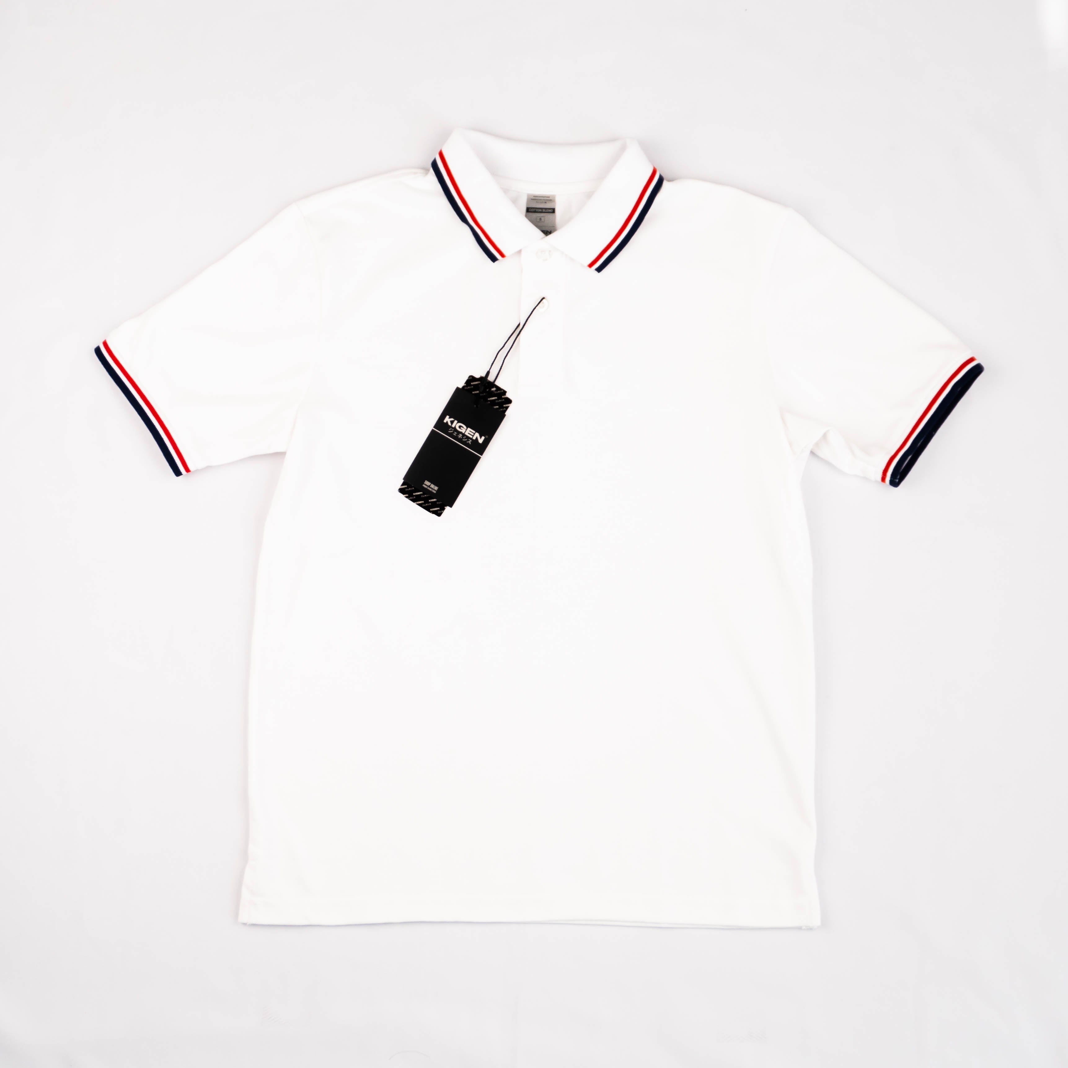 KIGEN #9900 Unisex Tipped Pique Polo Shirt WHITE (XS-3XL)