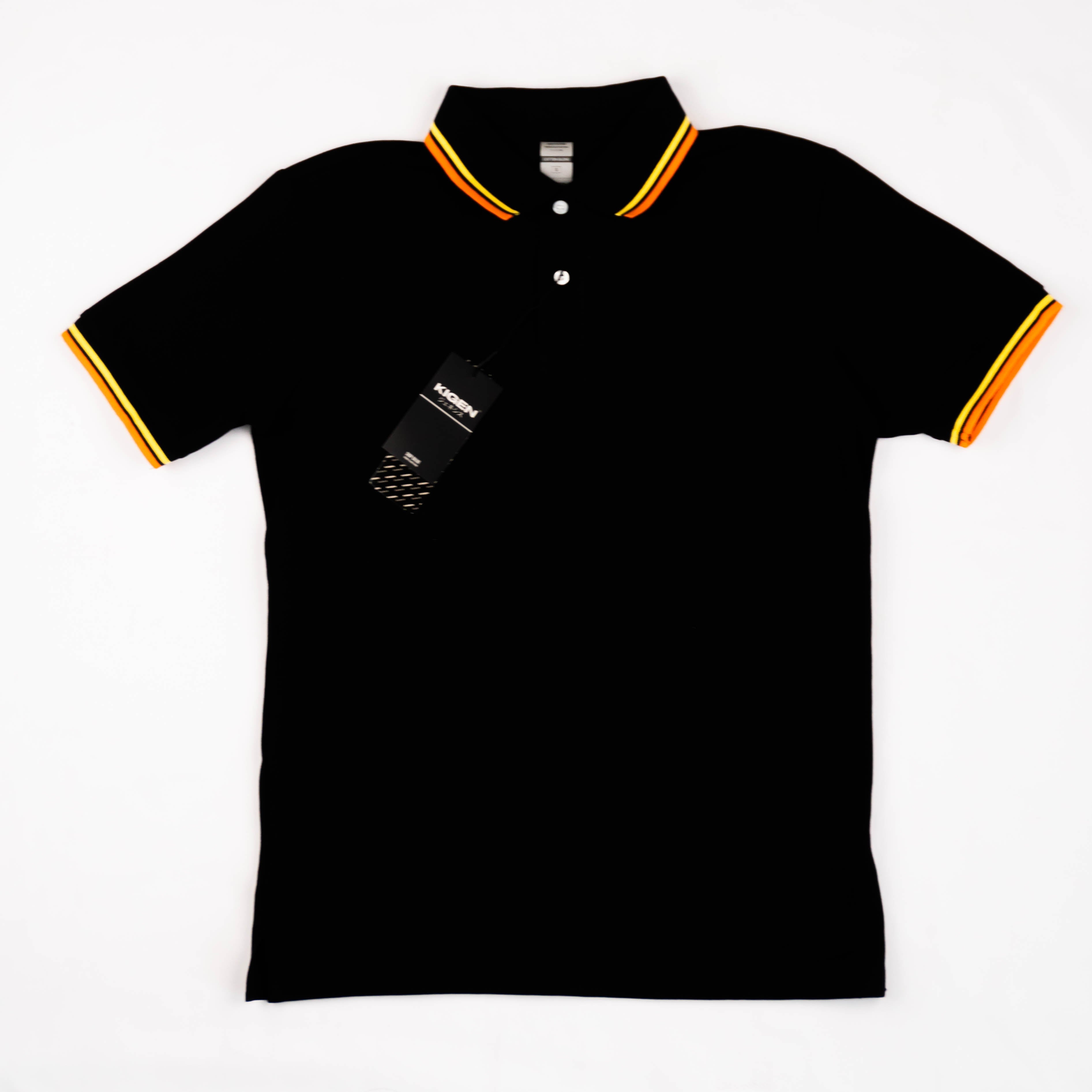 KIGEN #9900 Unisex Tipped Pique Polo Shirt BLACK (XS-3XL)