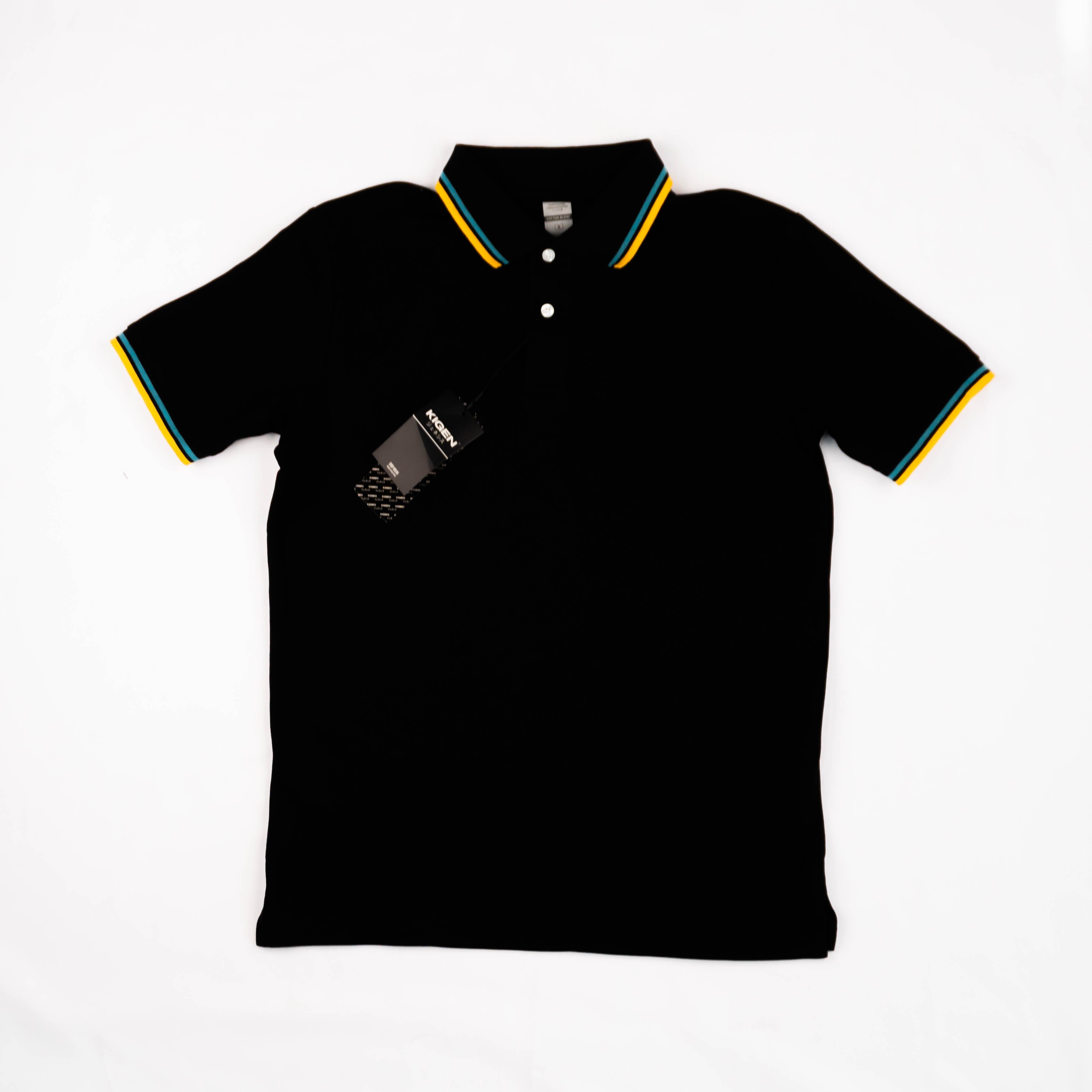 KIGEN #9900 Unisex Tipped Pique Polo Shirt BLACK (XS-3XL)