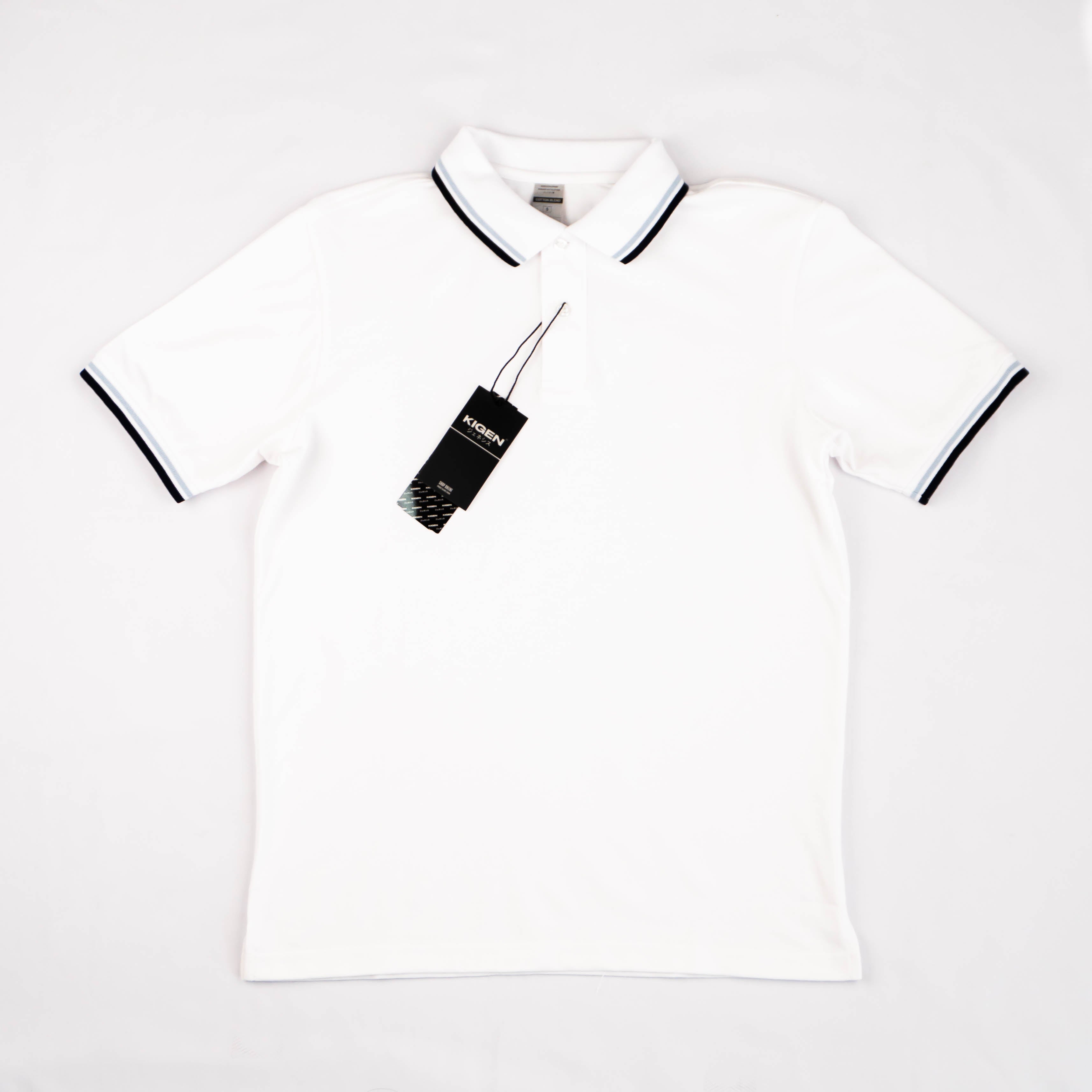 KIGEN #9900 Unisex Tipped Pique Polo Shirt WHITE (XS-3XL)