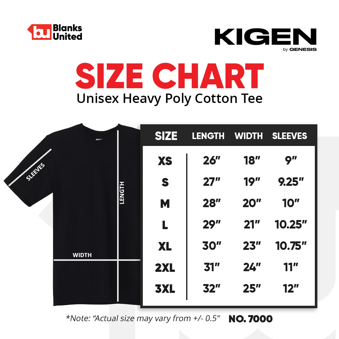 KIGEN #7000 UNISEX HEAVY POLY COTTON LIGHT COLORS (Regular Fit) (XS-3XL)