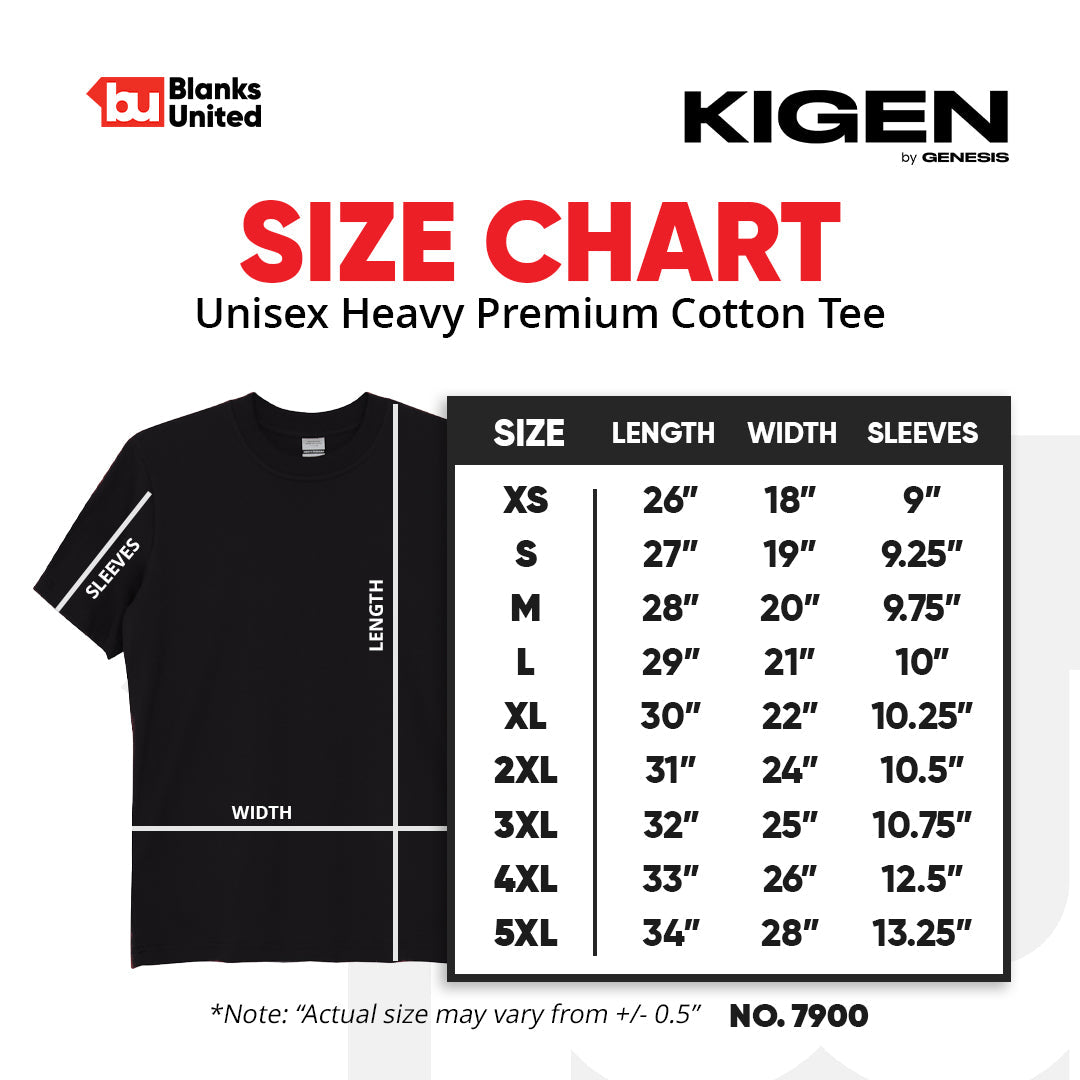 KIGEN #7900 Unisex Heavy Premium Cotton Tee DARK COLORS (Regular Fit)