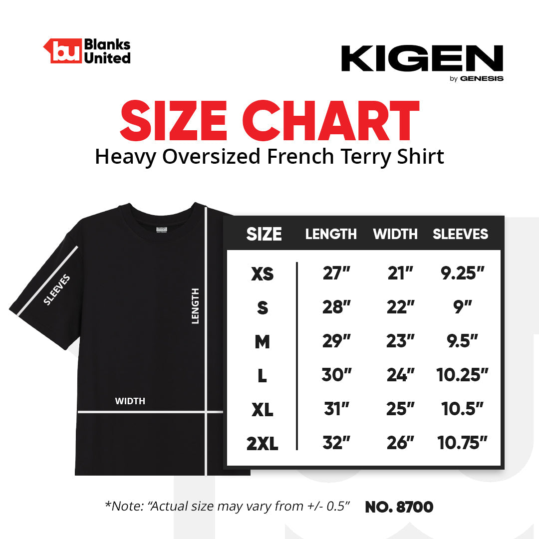 KIGEN #8700 Heavy Oversized French Terry Shirt NEUTRAL COLORS (Oversized Fit) (XS-2XL)