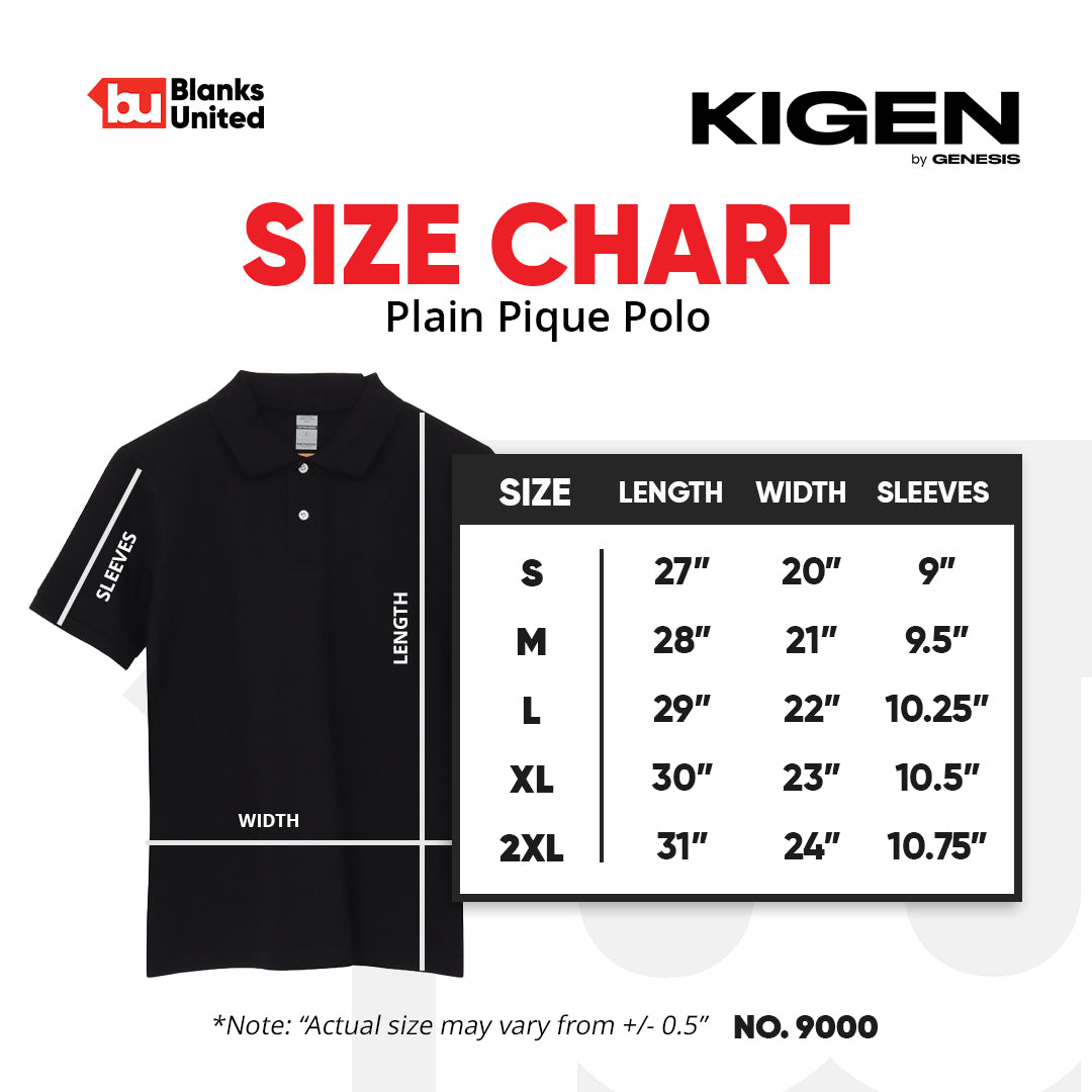 KIGEN #9000 Unisex Premium Plain Pique Polo Shirt (S-2XL)