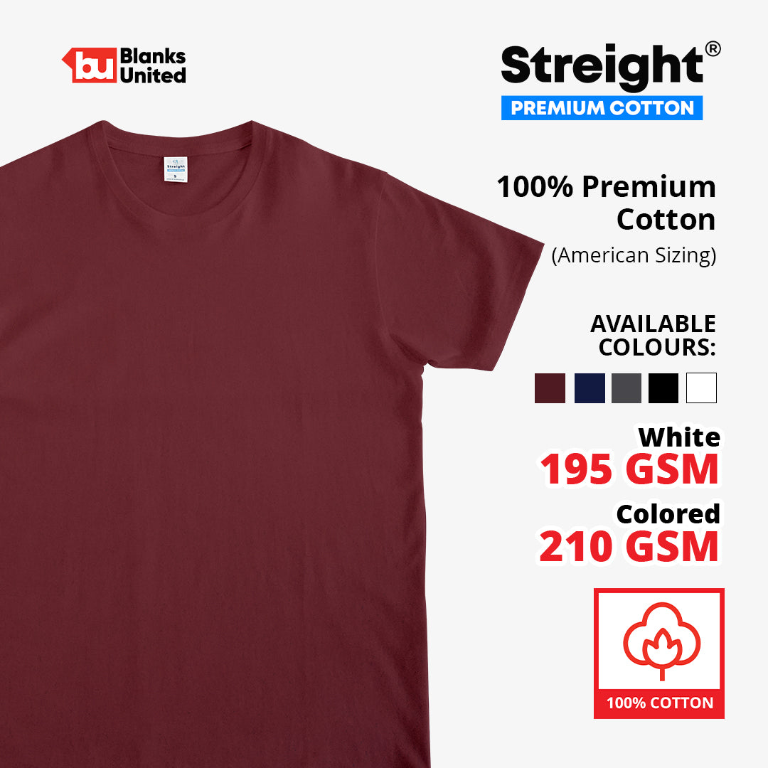STREIGHT Premium 100% Cotton Blank T-Shirt  - Unisex (XS - 3XL)