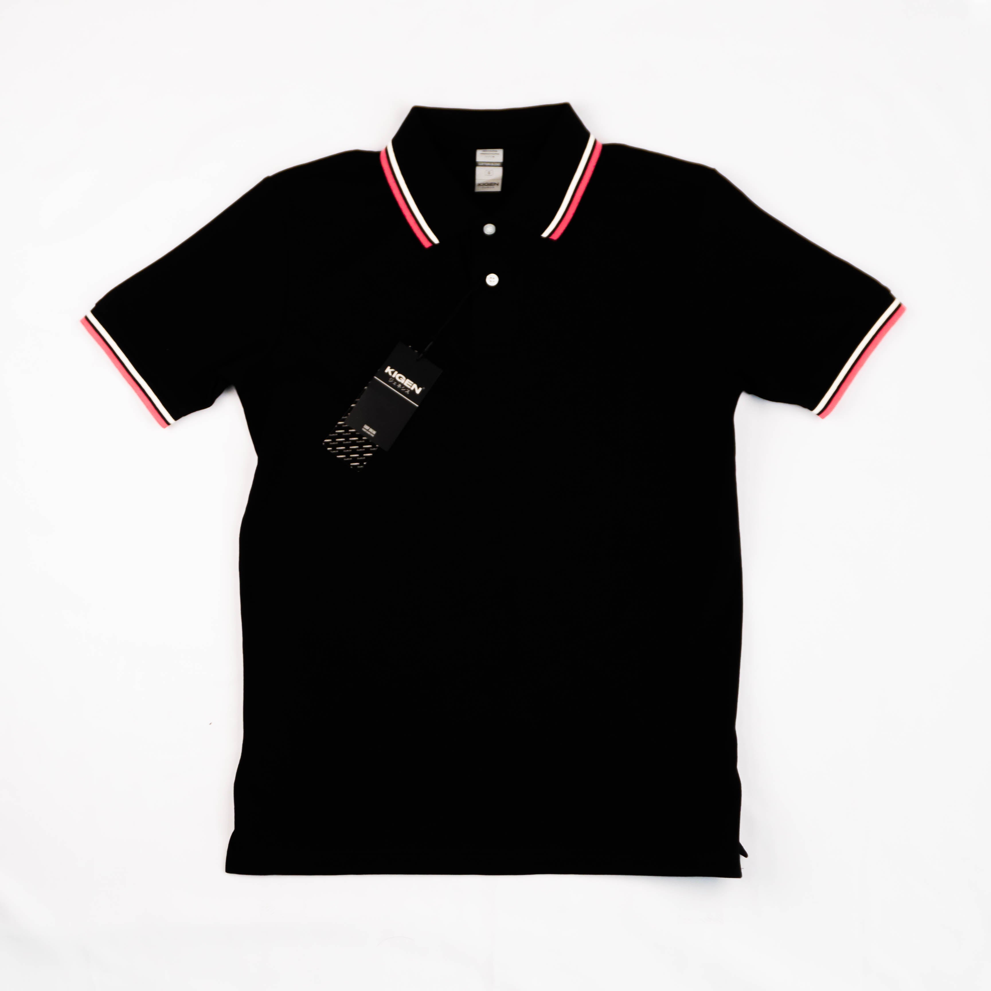 KIGEN #9900 Unisex Tipped Pique Polo Shirt BLACK (XS-3XL)