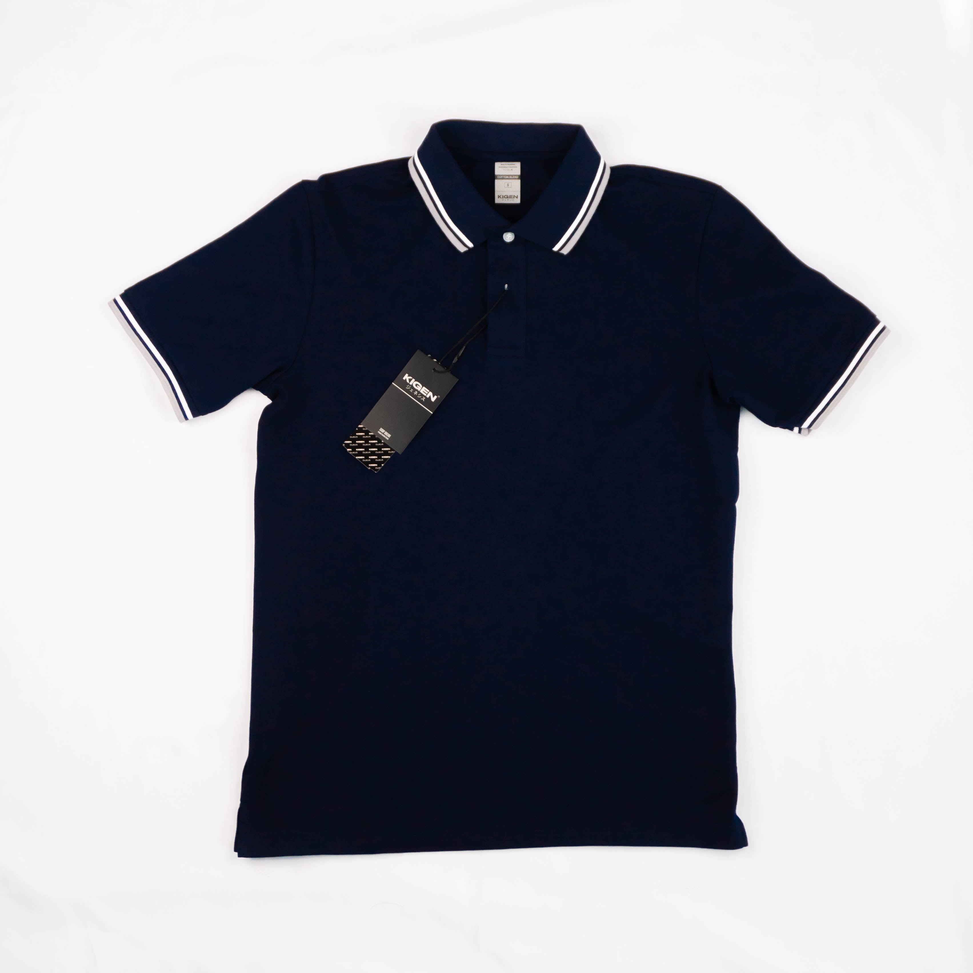 KIGEN #9900 Unisex Tipped Pique Polo Shirt NAVY BLUE (XS-3XL)