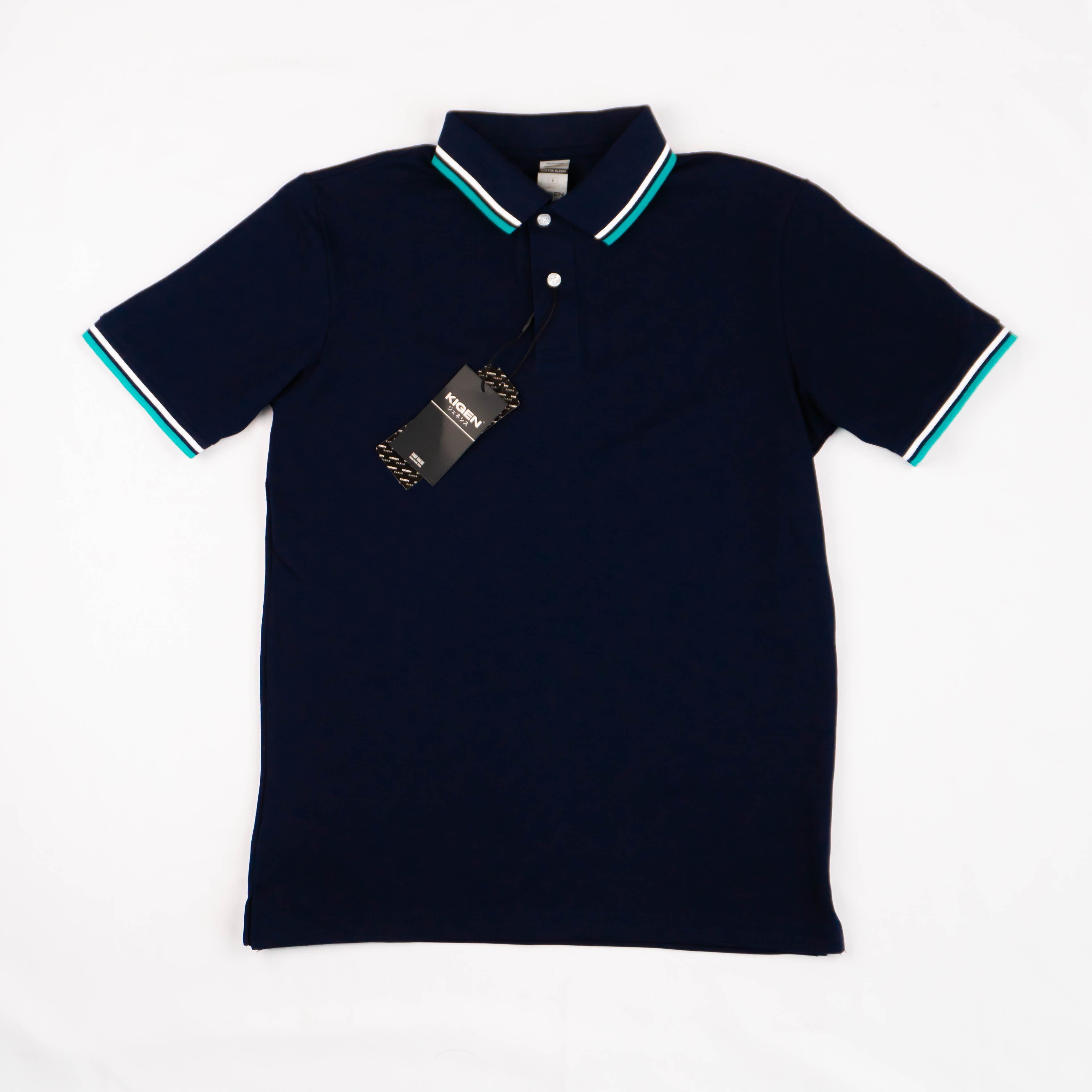 KIGEN #9900 Unisex Tipped Pique Polo Shirt NAVY BLUE (XS-3XL)